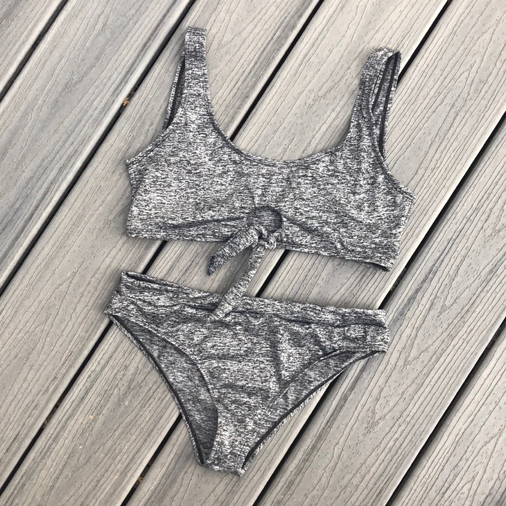 Heather Gray Tie Front Bikini